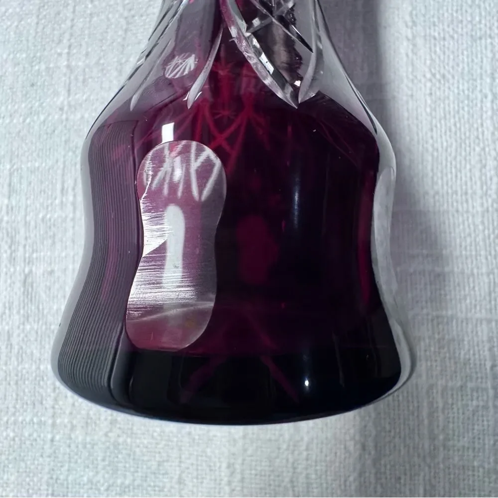 Vintage Ruby Cut Glass Boho Mid-Century Vase Floral Etched 11” Tall
